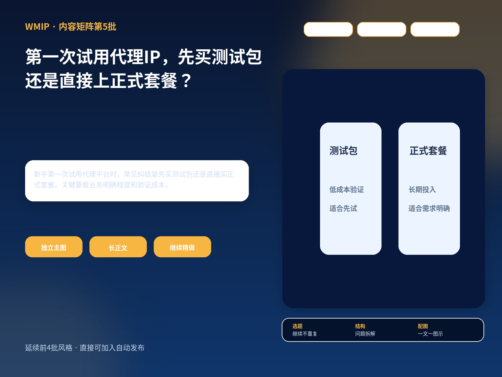 第一次试用代理IP，先买测试包还是直接上正式套餐？