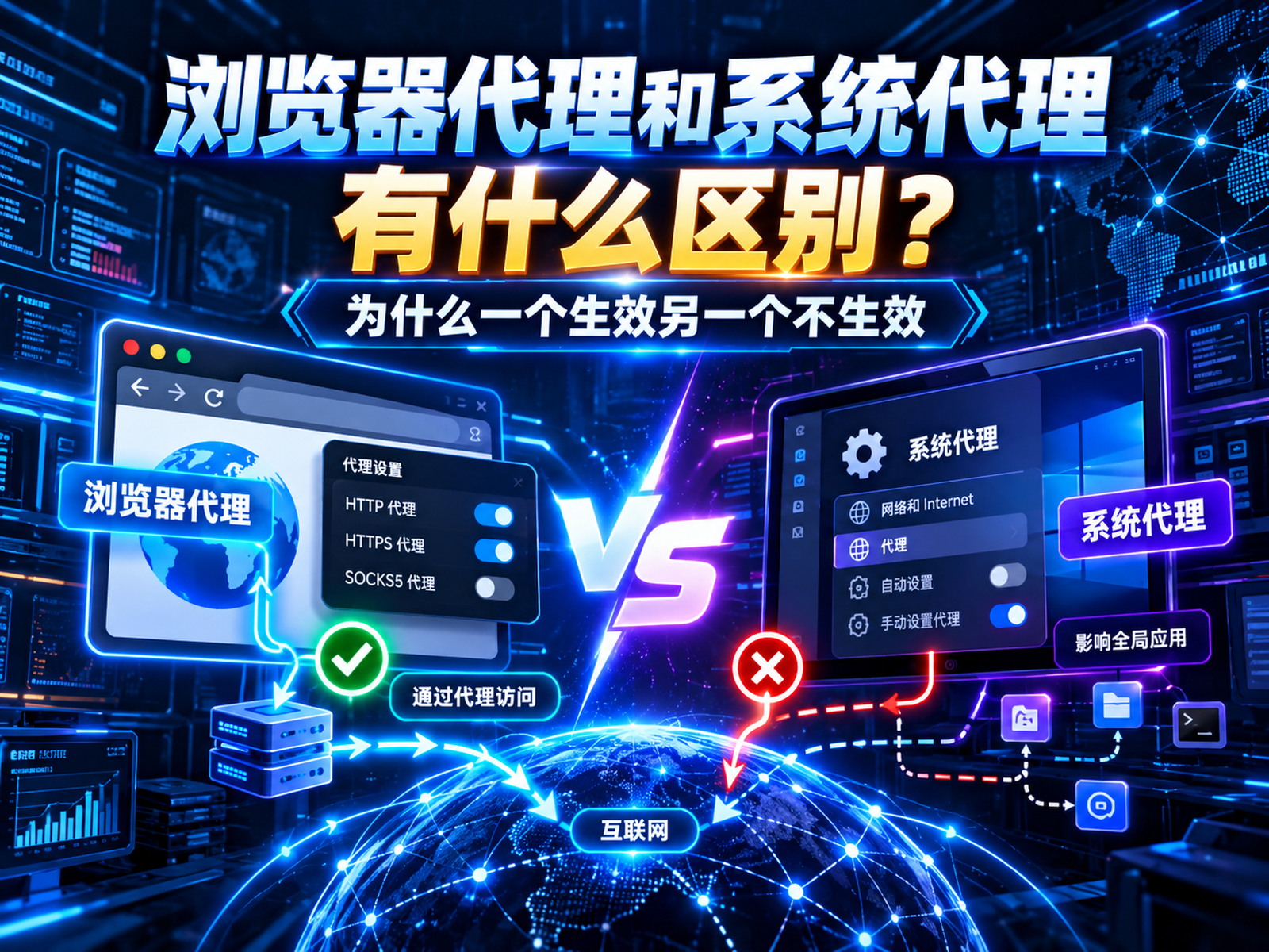 浏览器代理和系统代理有什么区别？为什么一个生效另一个不生效
