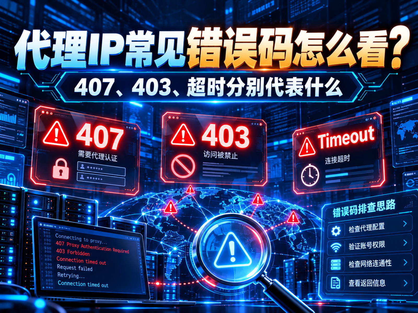 代理IP常见错误码怎么看？407、403、超时分别代表什么
