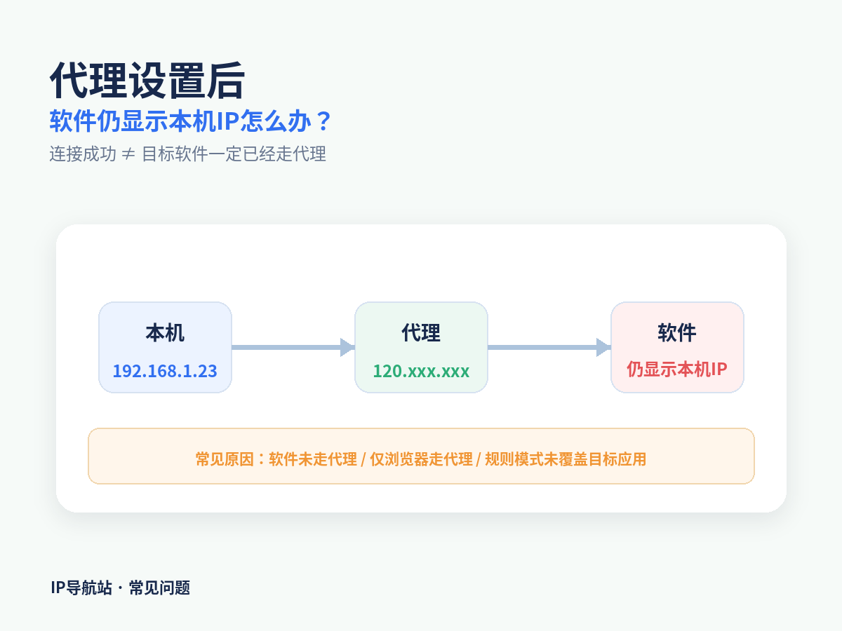 代理设置后软件仍显示本机IP怎么办？5个重点检查项